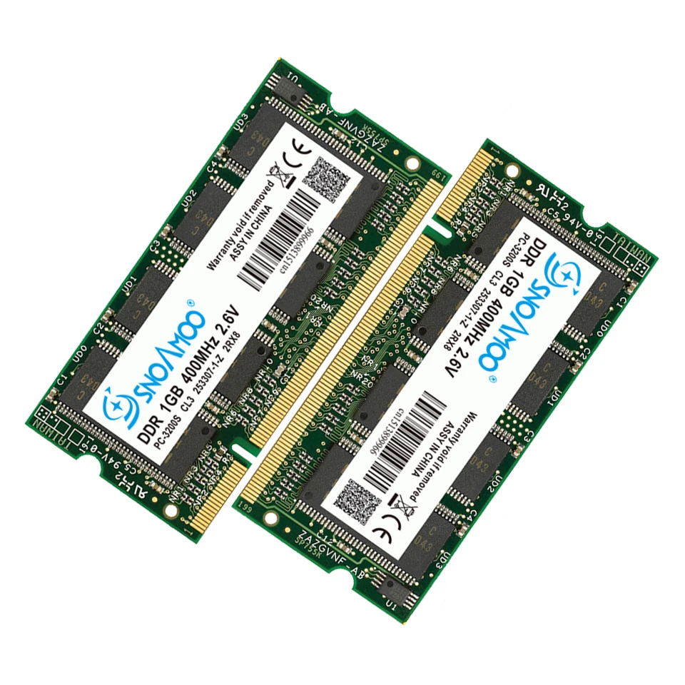 SNOAMOO Laptop Memory Ram SO-DIMM DDR1 DDR 400 333 MHz / PC-3200 PC-2700 200Pins 1024MB 1GB For Sodimm Notebook Memory Lifetime