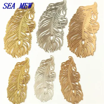 

50x23mm 83x37mm Fashion Metal Copper Gold/Silver Color Filigree Feather Pendant DIY Jewelry Findings For Jewelry Making 10PCS