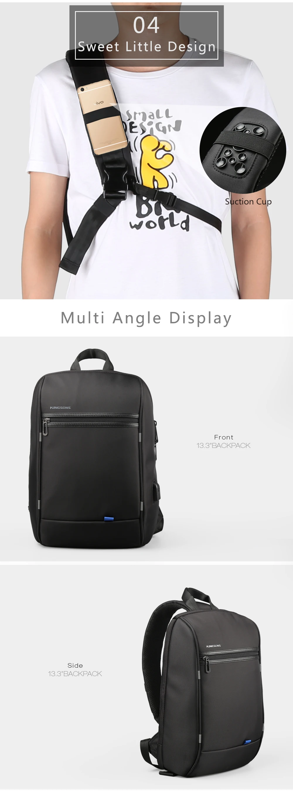 Kingsons 13,3 дюймовый высококачественный нагрудный рюкзак для мужчин и женщин, повседневная школьная сумка через плечо, повседневный стиль, рюкзак для путешествий и бизнеса