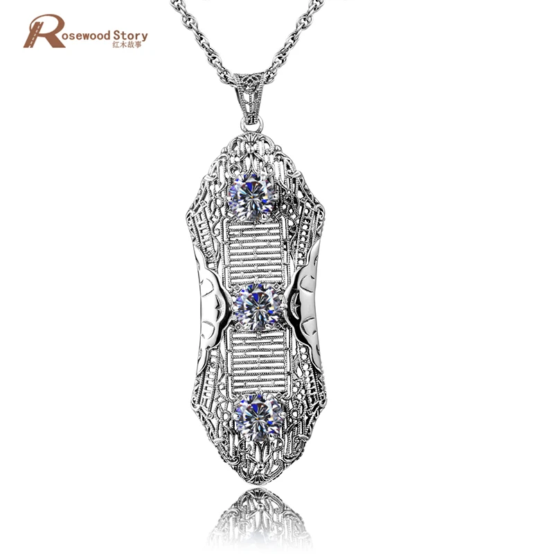 

Fashion Austrian Crystal Cubic Created Zirconia Engagement Jewelry For Women Vintage 925 Sterling Silver Pendants Necklace
