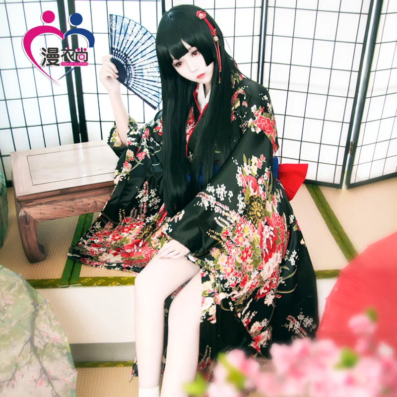 Платье горничной Jigoku Shoujo Enma юката Униформа наряд аниме косплей кимоно + пояс бант