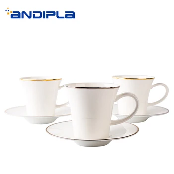 

240ML Brief Gold Border Ceramic Bone China Coffee Cup with Saucer Kit Cafe Pull Flowers Drinkware Office Black Tea Water Cups