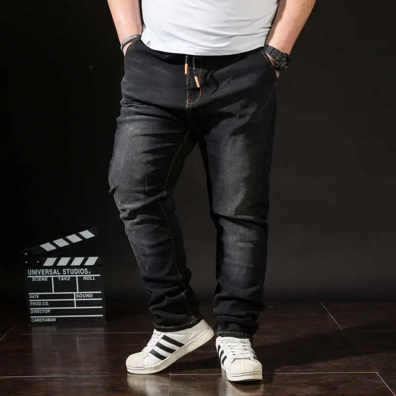 Плюс Размеры Мужские джинсы Slim Fit джинсовые штаны Панталоны стрейч эластичный регулируемый пояс черный осень-зима мужской Костюмы L-6XL
