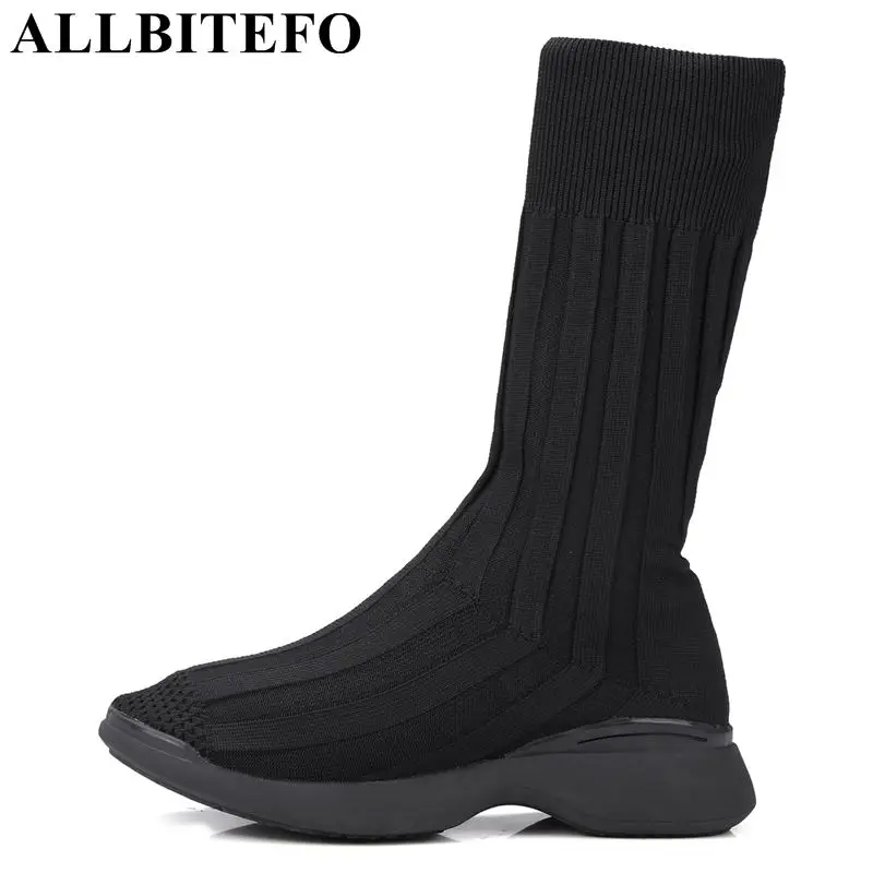 

ALLBITEFO new fashion brand wedges heel ankle women boots soft surface women shoes spring Autumn motocycle boots girls shoes