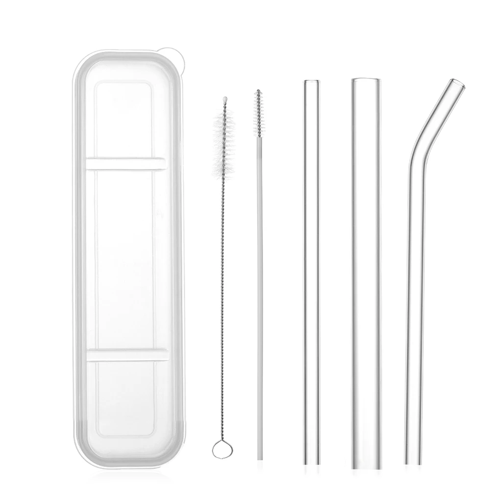 Drinking Reusable Wedding Glass Straws Clean Brush Straight Bent Plastic Box