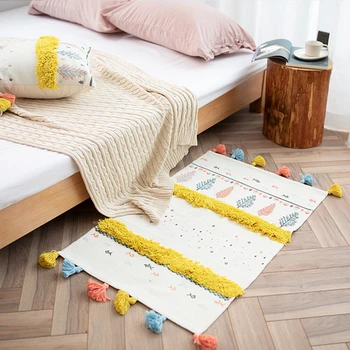 

Yellow Cotton Tassel Carpets For Living Room Bedroom Kid Room Home Decorative Carpet Floor Door Mat Simple Nordic Area Rug Mat