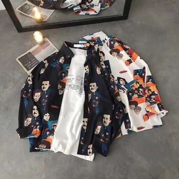 

706 -1 -c15 -p65 2019 Autumn Lovers Printing Long Sleeve Shirt Easy Leisure Time Shirt Tide