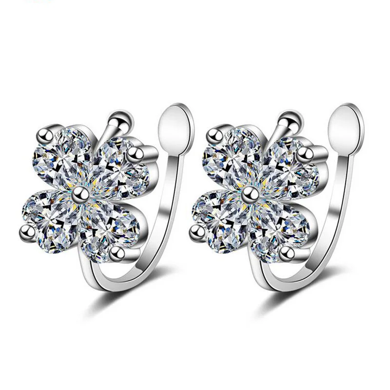 

Fashion 925 Silver Crystal Zircon Cute Butterfly Flower Clip Earring For Child Girls Women Beautiful Gift Earring Korea Jewelry