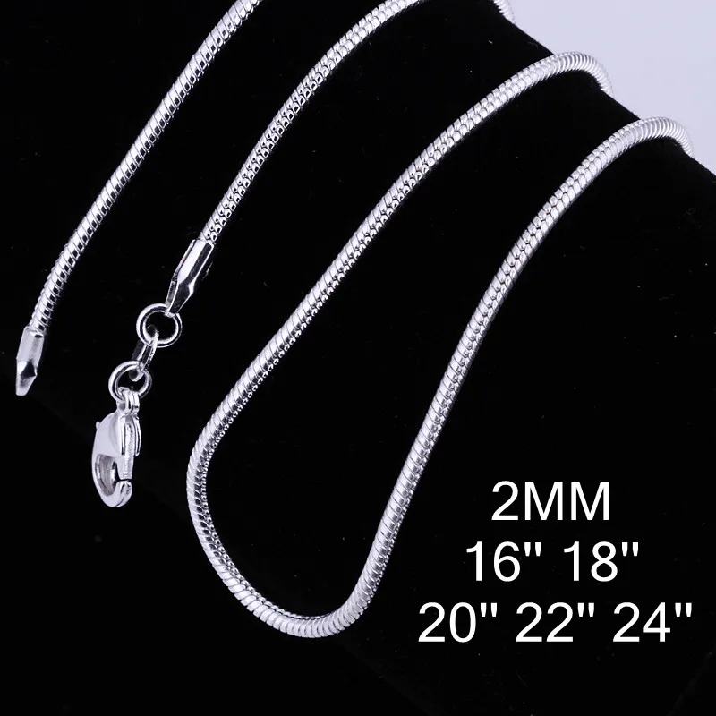 

2MM Width 16-24 Inch Fashion Charm 925 Sterling Silver Smooth Snake Necklace Chain Jewelry Fit For Man Woman