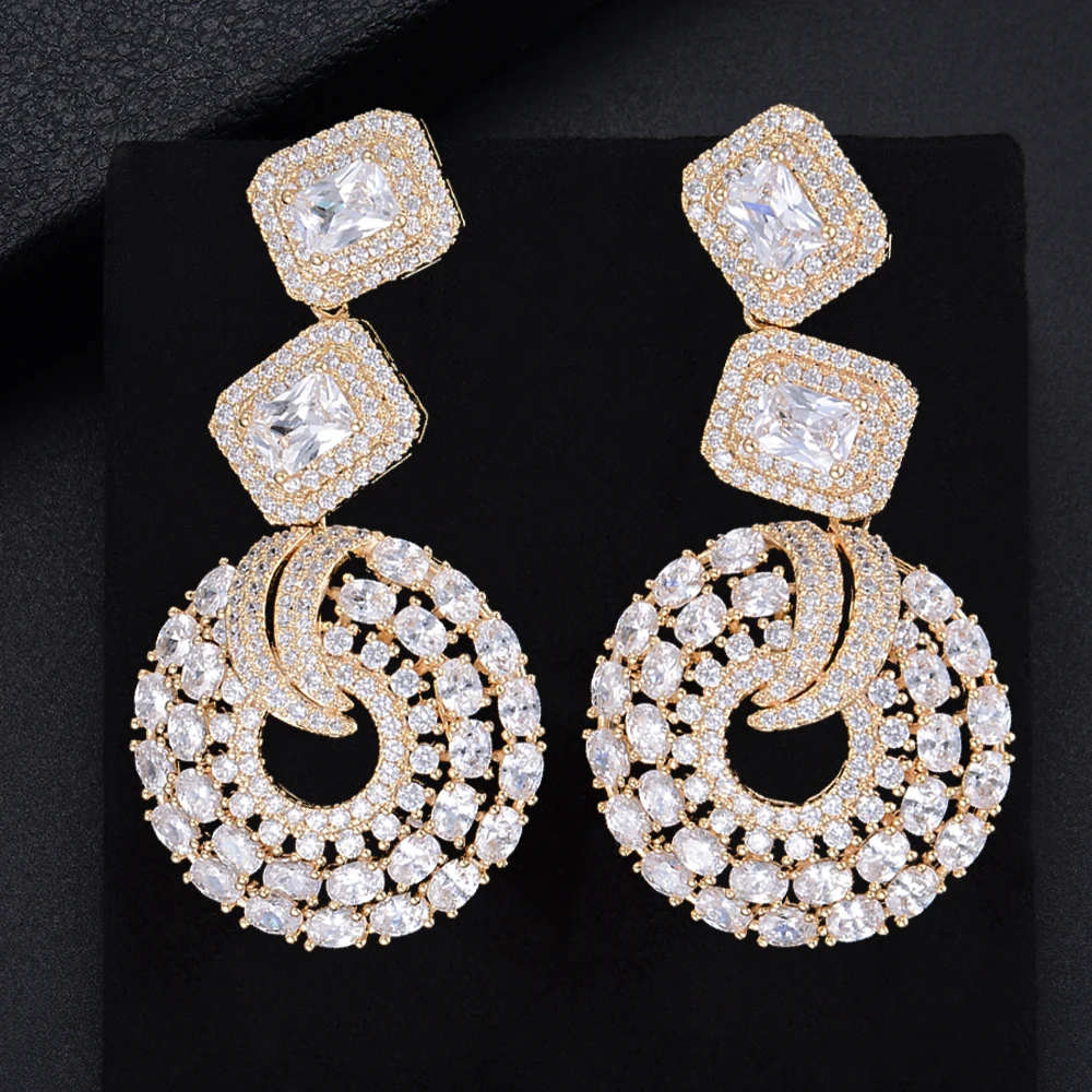 

missvikki Personality Romantic Sweet Fashion New Circle Dangle Earrings Lady Simple Temperament Pendant Full Clear Crystal