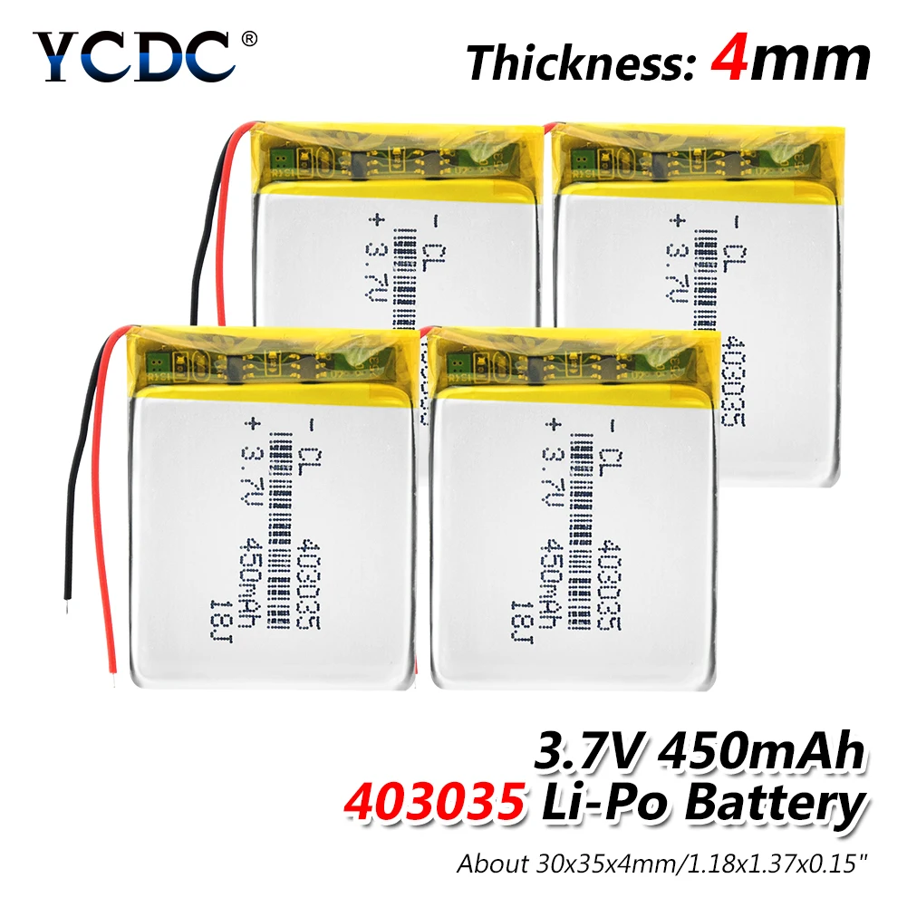 1/2/4 шт. литий-полимерный аккумулятор Li-po 3,7 V 403035 450mAh батарея для gps MP3 MP4 можно крепить любые приспособления: PDA часы BT Динамик 3,7 вольт Перезаряжаемые литий Батарея