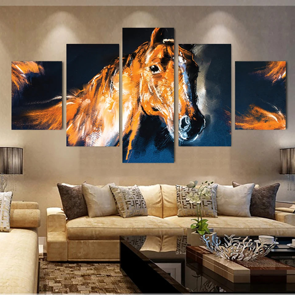 

HD Printed Modern Painting On Canvas 5 PiecePcs Horse Animal Modular Picture Wall Art Home Decor Poster Framework Living Room