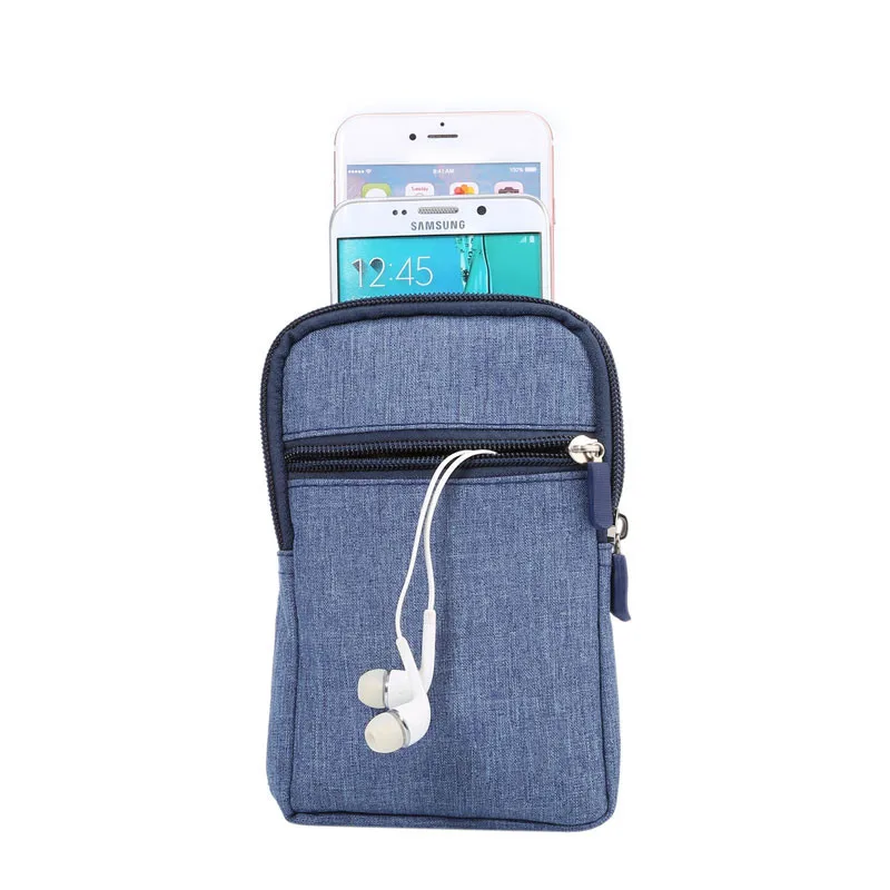 

5 Colors Pen Slot Design 3 Zippers Carabiner Pockets Bag For Multi Phone Model Hook Loop Belt Pouch For Smart Phone 6.3" Below