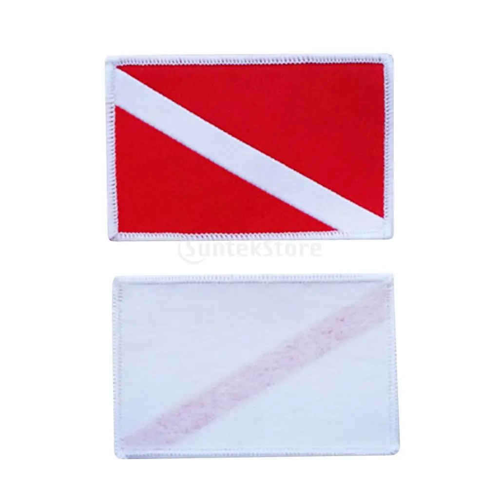 2 PACK 70 x 45mm Diver Down Flag Patch Embroidered Sew On Underwater Scuba Diving Dive Emblem Souvenir Gift