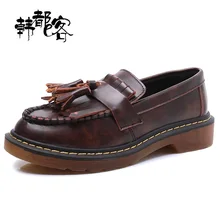 Весенние винтажные туфли в ретро-стиле женские туфли на плоской подошве женские лоферы из PU искусственной кожипокрытие стиль с кисточкой английский стиль женская обувь с плюшевой изнанкой размер: 34–43