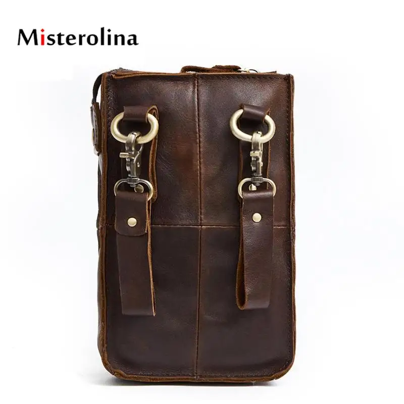 

Misterolina Waist Bag Men Vintage Genuine Leather Waist Packs Men Belt Bags For Phone Pocket Zipper Leather Belt Bags Wallet