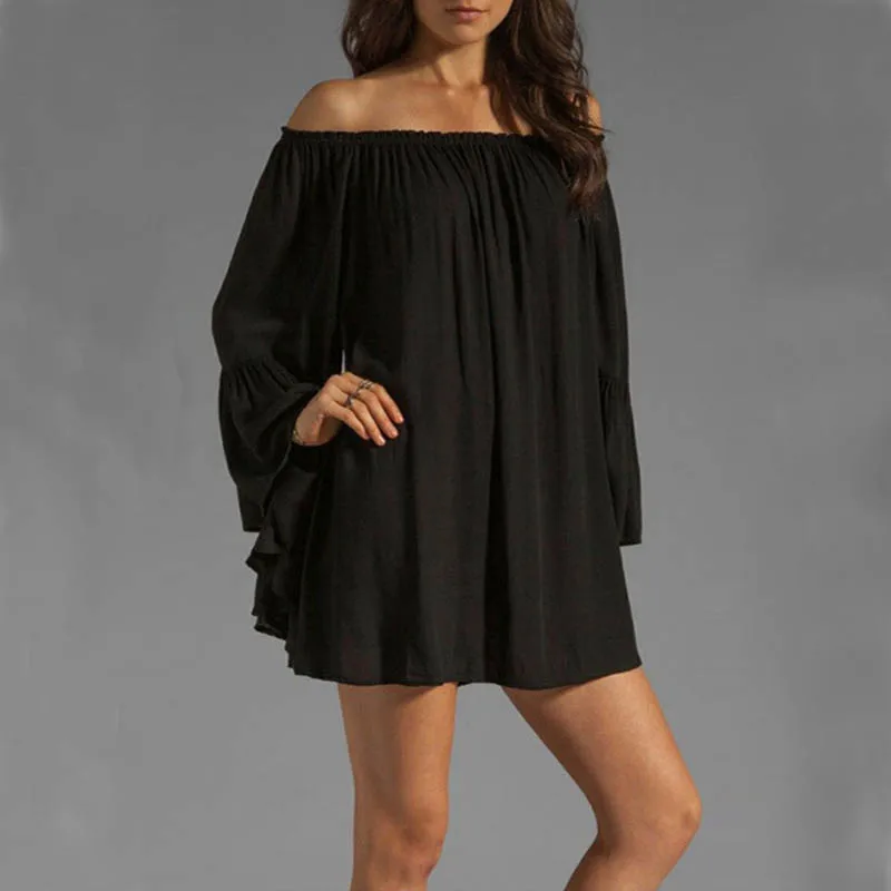 

Summer dress women plus size chiffon slash neck mini dress women black pink white blue colors