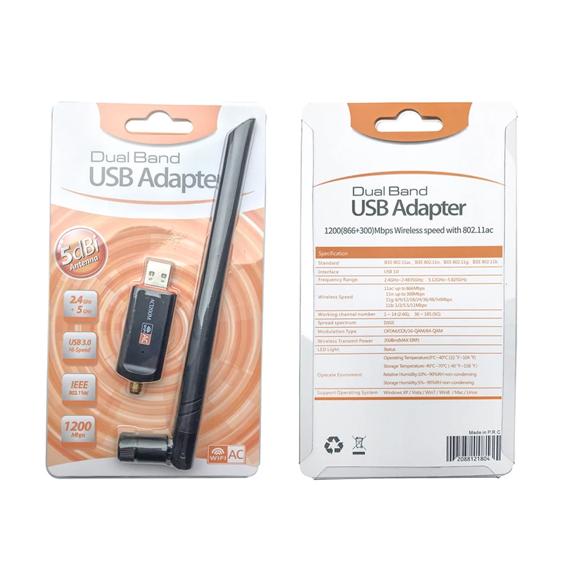 KEBIDU 1200 Мбит/с беспроводной WiFi USB адаптер двухдиапазонный 2,4/5 ГГц с антенной 802.11AC сетевой карты высокоскоростной USB3.0 приемник