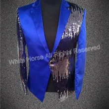 Синий и Красный Блейзер сияющая куртка Сделано в Китае одна кнопка Мужская сценическая куртка с блестками Синяя Мужская сценическая одежда