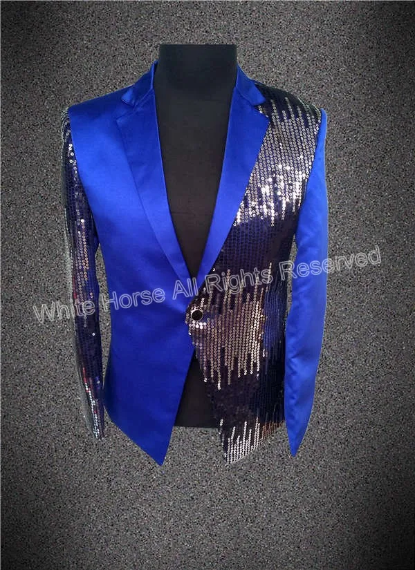 Blue and Red blazer Shining font b Jacket b font Made in China One Button Men