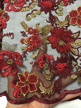 

Hot Sale French Lace Fabrics 2019 Red Gold African Lace Material Embroidery Nigerian Lace Fabric High Quality Lace For Party