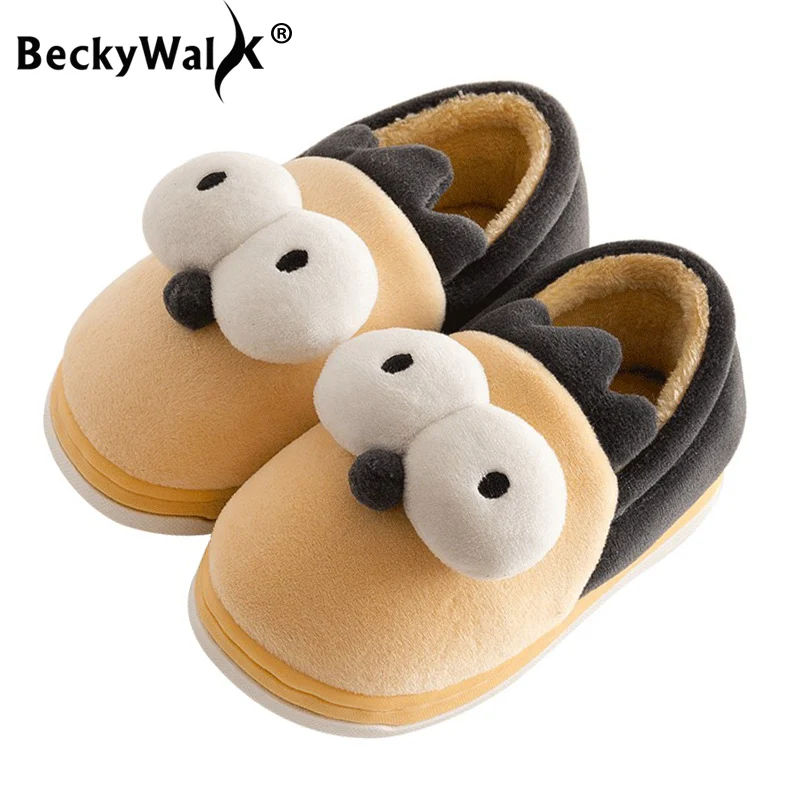 Зимние хлопковые детские тапочки BeckyWalk домашняя обувь для мальчиков и девочек