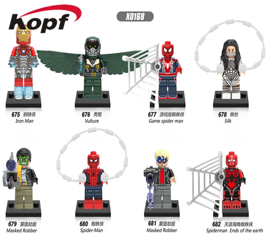 

X0168 Single Sale Building Blocks Super Heroes Model Iron Man Game Spider Man Masked Robbot Bricks Learning For Children Toys
