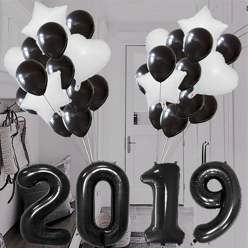 1pc Pack 2019 Black Balloon Happy Birthday Party Black Digital