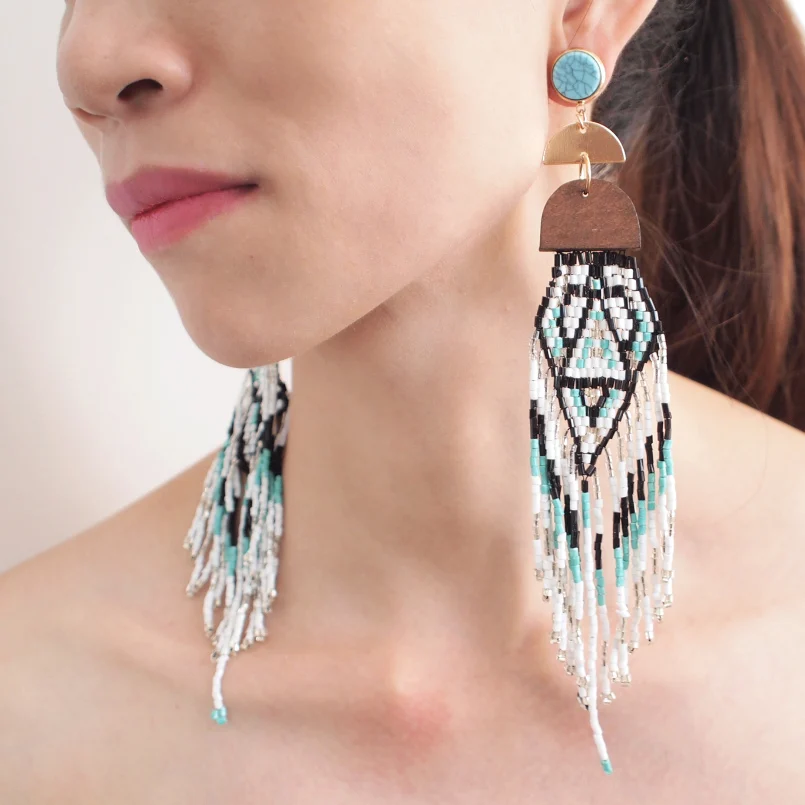 Bohemian Handmade Beaded Long Tassel Earrings