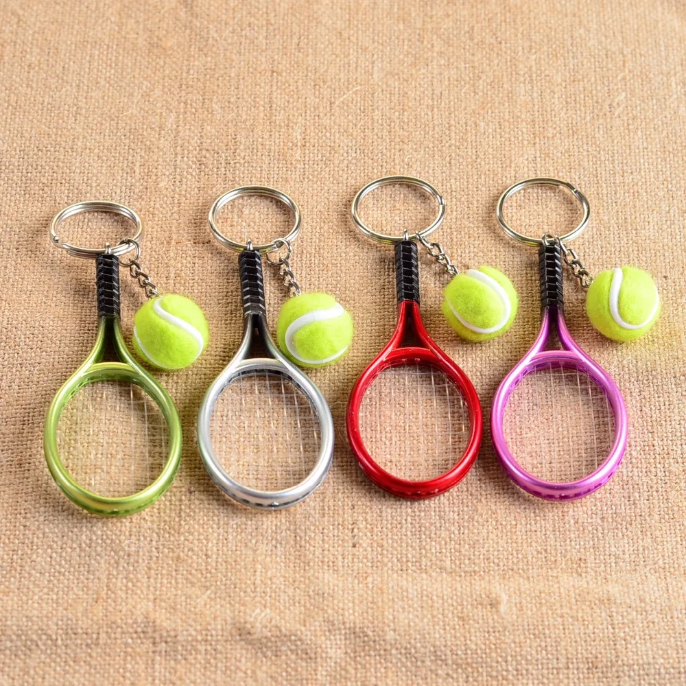 

1PC 12x3.7cm 6Colors Mini Tennis Racket Ball Keychain Key Ring Bag Accessories Charm Gift Metal Craft MY 006