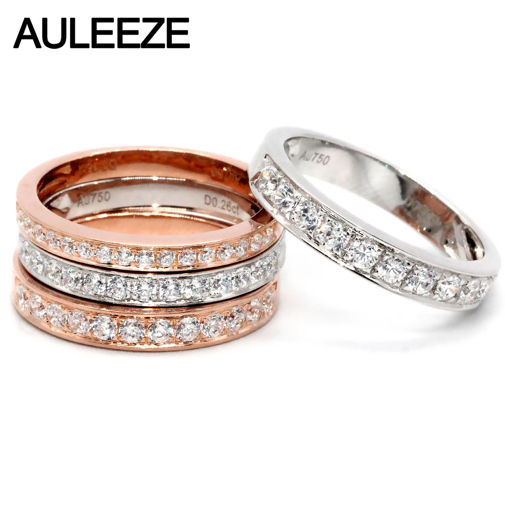 AULEEZE Настоящее натуральное бриллиантовое обручальное кольцо 0.16ct/0.26ct/0.36ct/0.5ct Бриллиантовое 18 K Белое розовое золото кольца на годовщину для женщин