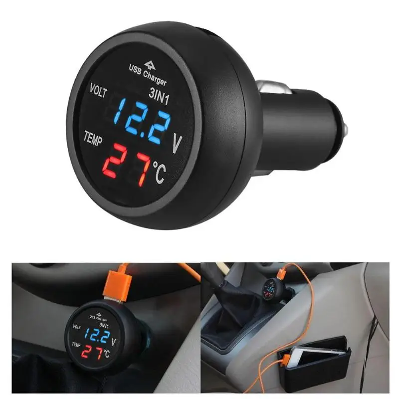 3 в 1 12/24 V Авто Светодиодный Цифровой Вольтметр Манометр+ термометр+ USB Зарядное устройство Высокое качество авто Запчасти для авто датчики продвижение