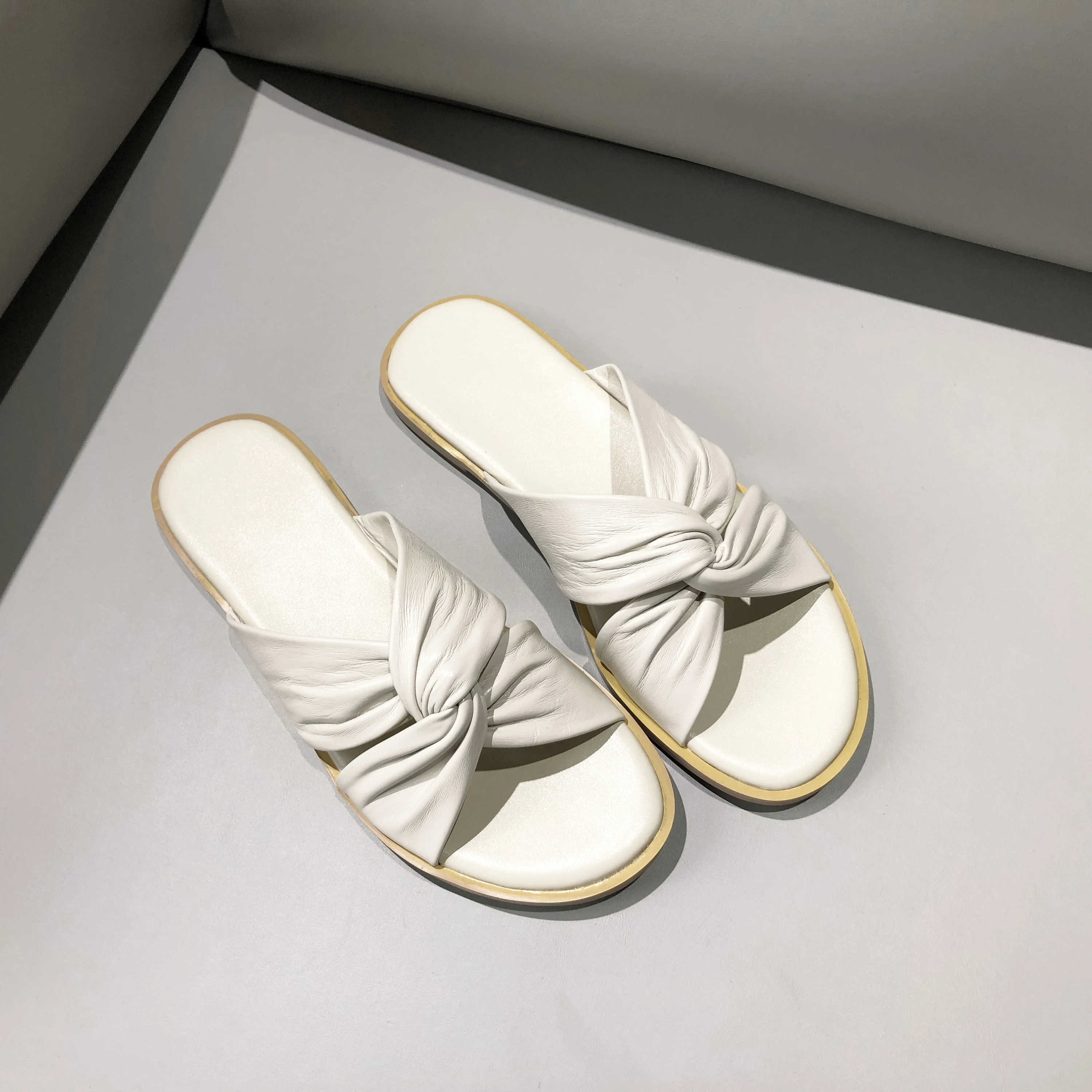 

Plus size 33-42 women's genuine leather cross strap flats sanals open toe summer female leisure mules high quality outdoor shoes