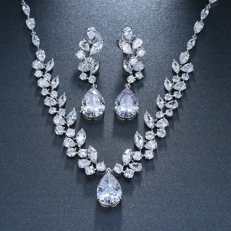 EMMAYA бренд цветок дизайн AAA+ CZ наборы свадебных ювелирных изделий для женщин серебро цвет ожерелья мужчин кулон серьги гвоздики подарок