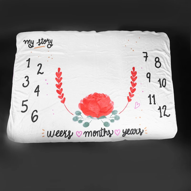 Large baby milestone blanket soft wool newborn baby bath towel blanket baby stroller package photography props red flower patt
