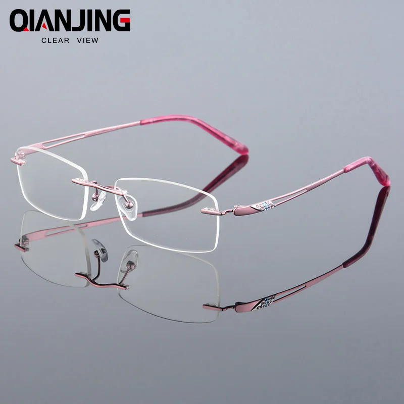 

Pure Titanium Eyeglasses Rimless Optical Frame Prescription Spectacle Frameless Glasses For Women Eye glasses 629 Slim Temple