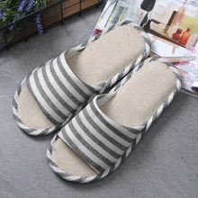 2017 New Style Household Linen Striped Skid Slippers Home Indoor Slipper Summer Women Lover Floor Shoe WS210