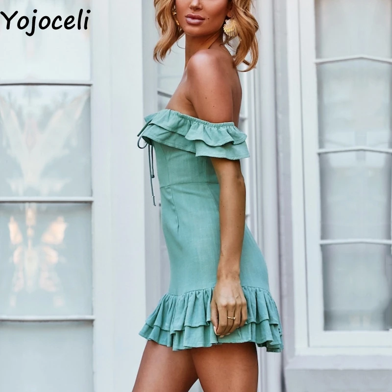 Yojoceli элегантное плиссированное платье с открытыми плечами женское летнее