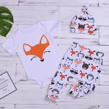 Pudcoco Одежда для новорожденных мальчиков и девочек брючный комбинезон с принтом животных шляпа 3 шт. наряды одежда из хлопка