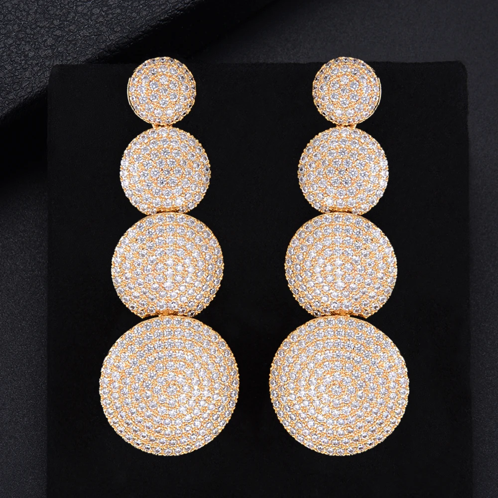 

Trendy Round Multiple Pendant Full Cubic Zirconia Dangle Earings Women Wedding Bridal Jewelry