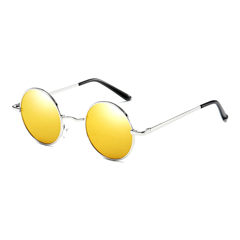 Фирменный дизайн, дизайнерские солнцезащитные очки, мужские Поляризованные Круглые Солнцезащитные очки из сплава, водительские зеркала, красочные очки с защитой от ультрафиолета для рыбалки - Цвет линз: silver-yellow
