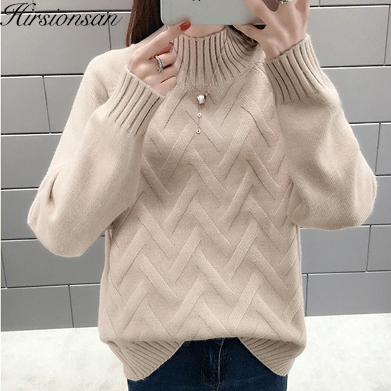 

Hirsionsan Sweater Women Cozy Jumper 2019 Autumn Winter Casual Knitted Pullover Loose Korean Sweater Thicken Warm Aesthetic Tops