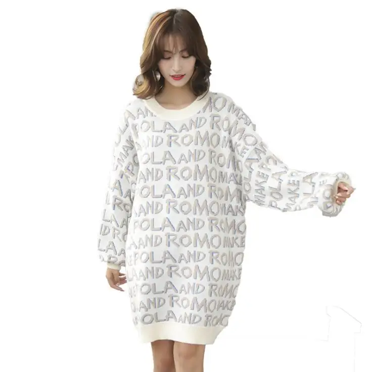 

Autumn Winter European Style Women Sweaters Print Letters Ladies Tops Thick Long Sleeve Pullover Warm Knitted Loose Sweater