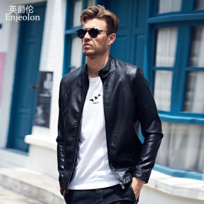 2017 autumn Outerwear Coats Jackets font b men s b font slim motorcycle leather font b