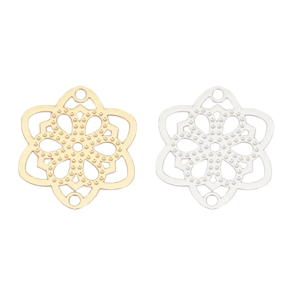 DoreenBeads الأزياء الحديد أساس سبائك تخريمية ختم موصلات زهرة الفضة لهجة الذهب والمجوهرات DIY سحر 22 مللي متر x 19 مللي متر ، 10 قطعة
