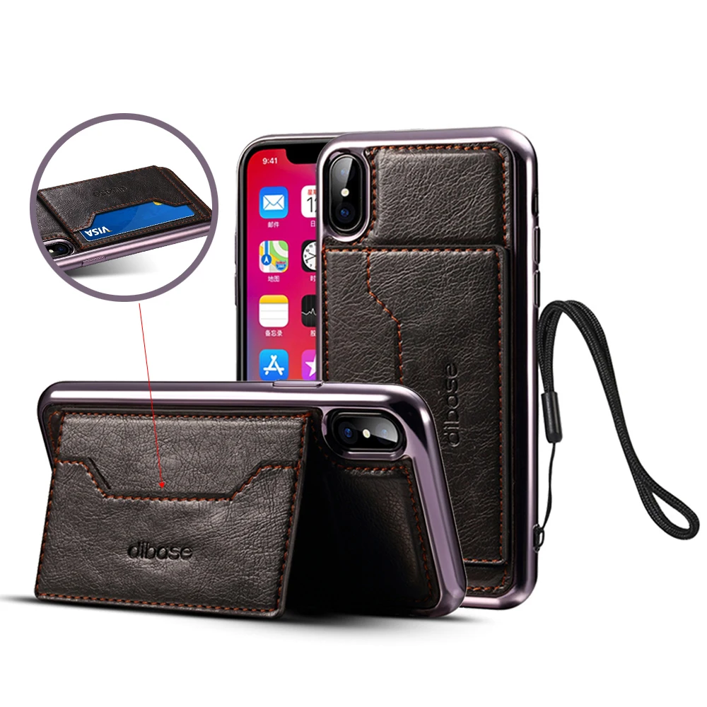 

Luxury Leather Stand Cover Case For iPhone7 X XS Card Slot With Strap Phone Shell For iPhone XS Max XR Wallet Cover Pouch Capa