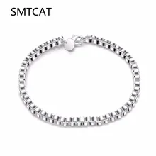 SMTCAT мужские ювелирные изделия 4 мм в ширину 19 см длинный браслет 925 чистого стерлингового серебра Шарм браслет с прямоуголными звеньями и браслет повязки es Plata