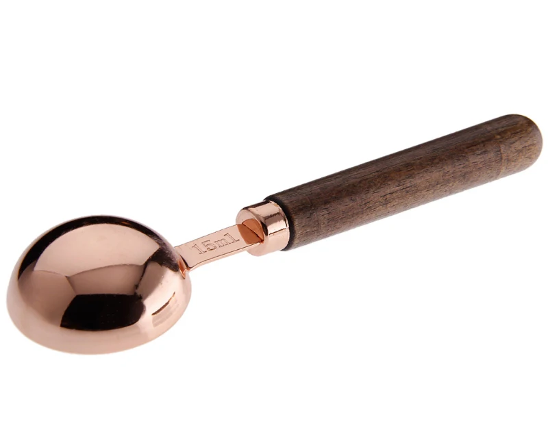 4pcs Rose Gold Measuring Spoons Wood Handle Stainless Steel Measuring Spoon Set Coffee Scoop Kitchen Scale Baking Cooking Tools (4-1)