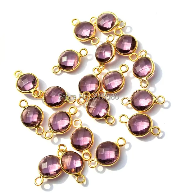 

H-BP07 Light Amethysts Crystal Bezel Connector Pendant gold Bezel Charm Round Bezel Connector 6mm 8mm 10mm 12mm 14mm 16mm