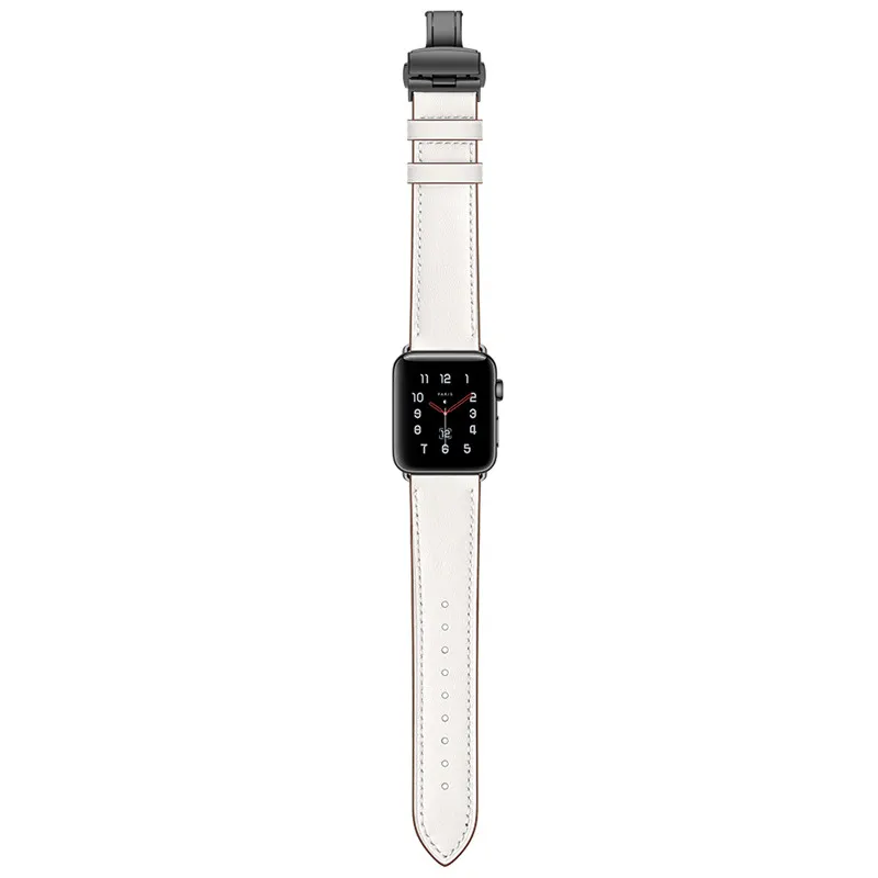 Деловой черный кожаный ремешок для Apple Watch Series 1 2 3 4 Band 38 мм 42 мм спортивный Смарт регулируемый ремешок для iwatch для женщин и мужчин